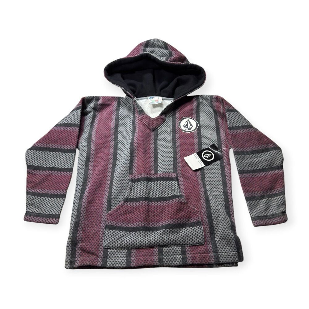 Volcom Striped Hoodie Pullover Red Sweatshirt Kids Medium Retro BNWT VTG
